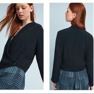 ett:twa by Anthropologie Black Collared Wrap Top, Size 0